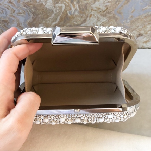 Jimmy Choo Cloud White Suede Crystal Mix Clutch - Picture 6 of 7